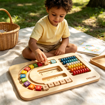 🔢 Wooden Math Track Board | Montessori Math Toy for Kids 3+